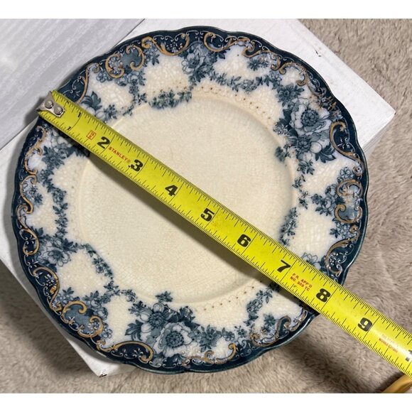 Ebor by Ridgway Plate Flow Blue 8" Floral Gold Trim England Semi Porcelain - Picture 7 of 7